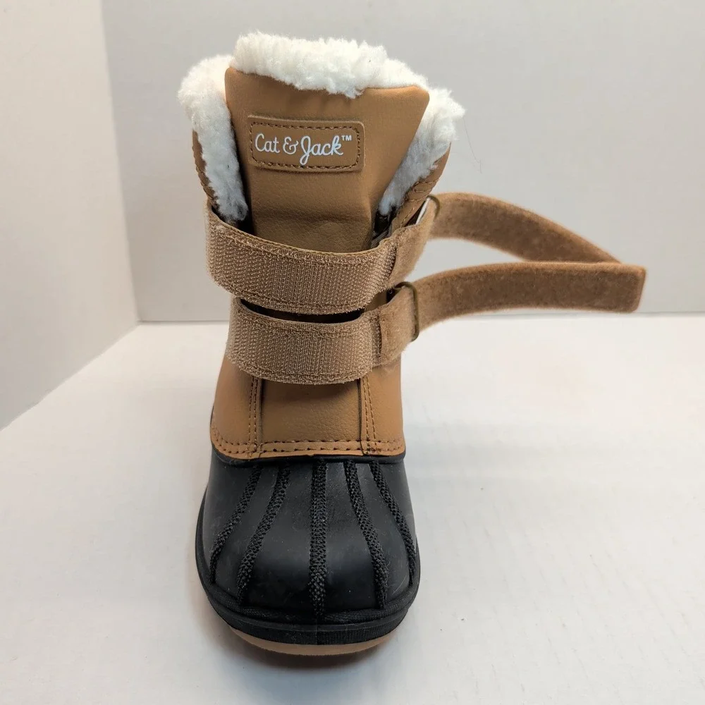 Cat & Jack Kids Tan Black Faux Fur Lined Duck Winter Boots Size 12 077039528